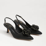 Load image into Gallery viewer, The Flower Raffia Sling Pump in Black
