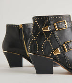 Load image into Gallery viewer, The Western Studded Buckle Bootie in Black
