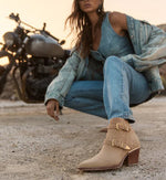 Load image into Gallery viewer, The Western Studded Buckle Bootie in Camel

