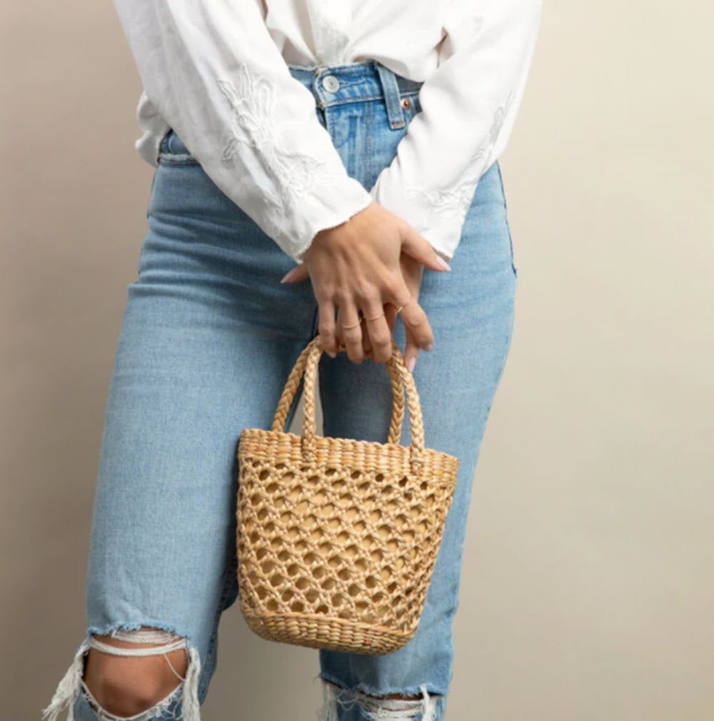 The Mini Straw Bucket Bag in Natural Shoes 'N' More