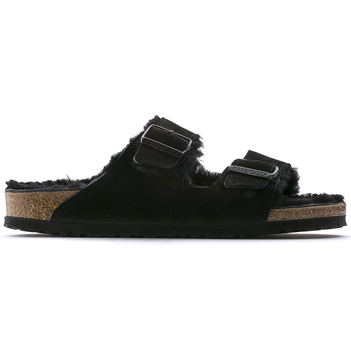 Birkenstock Black Faux-Shearling Slide with Branded Strap BIRKENSTOCK Arizona Shearling Suede Leather Narrow main image 2