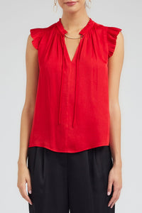 The Flutter Sleeve Blouse in Red