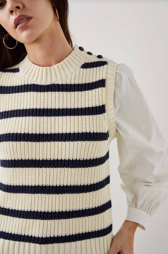 The Two in One Layered Sweater in Ivory Navy Stripe