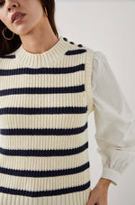 Load image into Gallery viewer, The Two in One Layered Sweater in Ivory Navy Stripe
