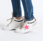 Load image into Gallery viewer, The Pink Star Lace Mid Top Sneaker in White
