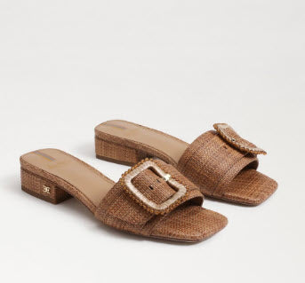 The Raffia Sandal with Beaded Buckle in Cuoio