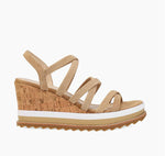 Load image into Gallery viewer, The Elastic Strap Sandal on Cork Sport Wedge in Latte
