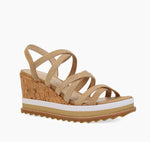 Load image into Gallery viewer, The Elastic Strap Sandal on Cork Sport Wedge in Latte
