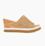 Load image into Gallery viewer, The Perforated Slide Sandal on Cork Sport Wedge in Latte
