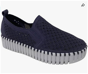 Tulip 141 - The Platform Perforated Slip On in Navy