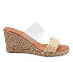 Load image into Gallery viewer, The Raffia &amp; Vinyl Band Mid Espadrille in Beige Clear
