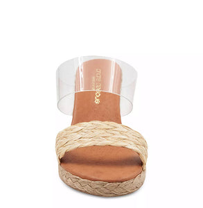 The Raffia & Vinyl Band Mid Espadrille in Beige Clear