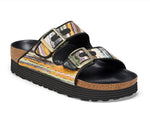Load image into Gallery viewer, Arizona Platform Textile  - The Birkenstock Signature Double Band Sandal in Multi Yellow
