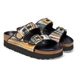 Load image into Gallery viewer, Arizona Platform Textile  - The Birkenstock Signature Double Band Sandal in Multi Yellow
