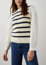 Load image into Gallery viewer, The Two in One Layered Sweater in Ivory Navy Stripe
