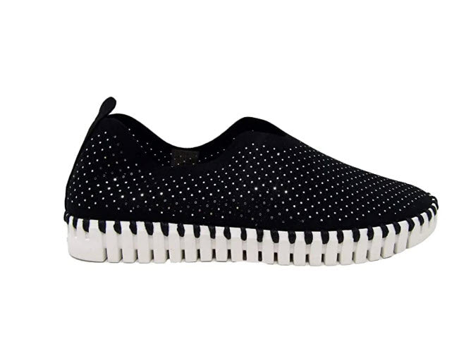 Tulip Lux - The Glitter Printed On-the-Go Perforated Slip-On in Black