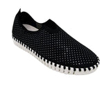 Load image into Gallery viewer, Tulip Lux - The Glitter Printed On-the-Go Perforated Slip-On in Black
