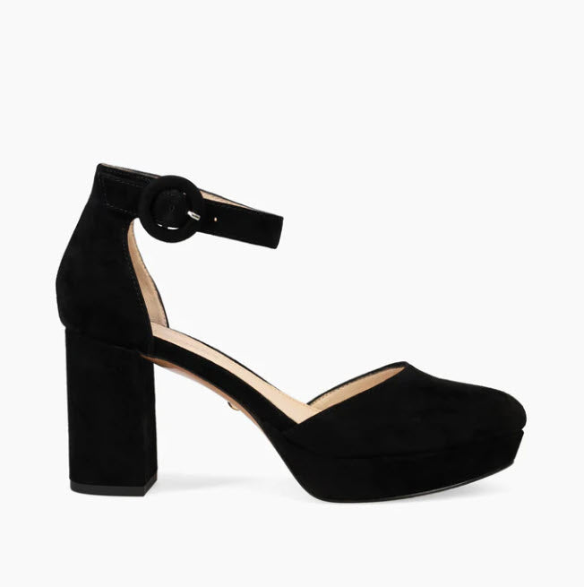 The Platform Pump with Ankle Strap in Black