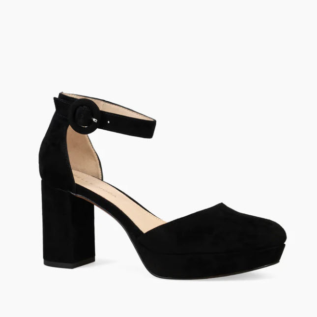 The Platform Pump with Ankle Strap in Black