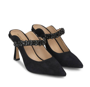 The Jeweled Strap Mule in Black