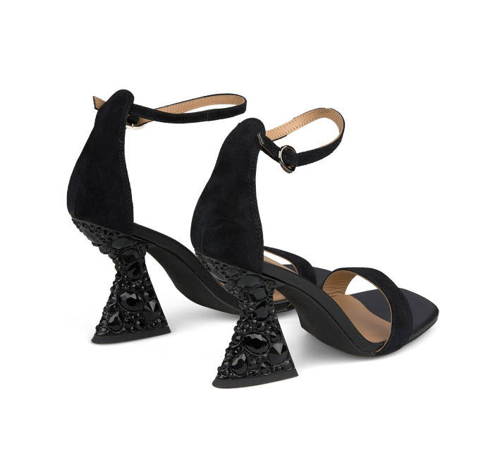 The Jeweled Heel Sandal in Black