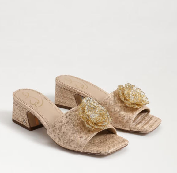 The Flower Raffia Slide Sandal in Natural