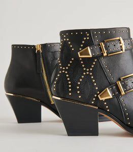 The Western Studded Buckle Bootie in Black