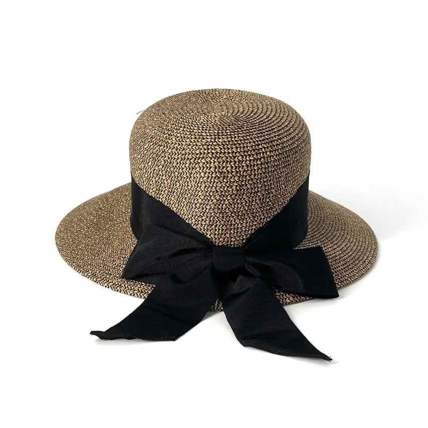 The Paper Braid Sun Hat with Bow in Coffee