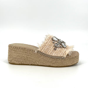 The Crystal Bit Raffia Slide Espadrille Sandal in Natural