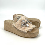 Load image into Gallery viewer, The Crystal Bit Raffia Slide Espadrille Sandal in Natural
