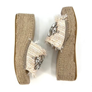 The Crystal Bit Raffia Slide Espadrille Sandal in Natural