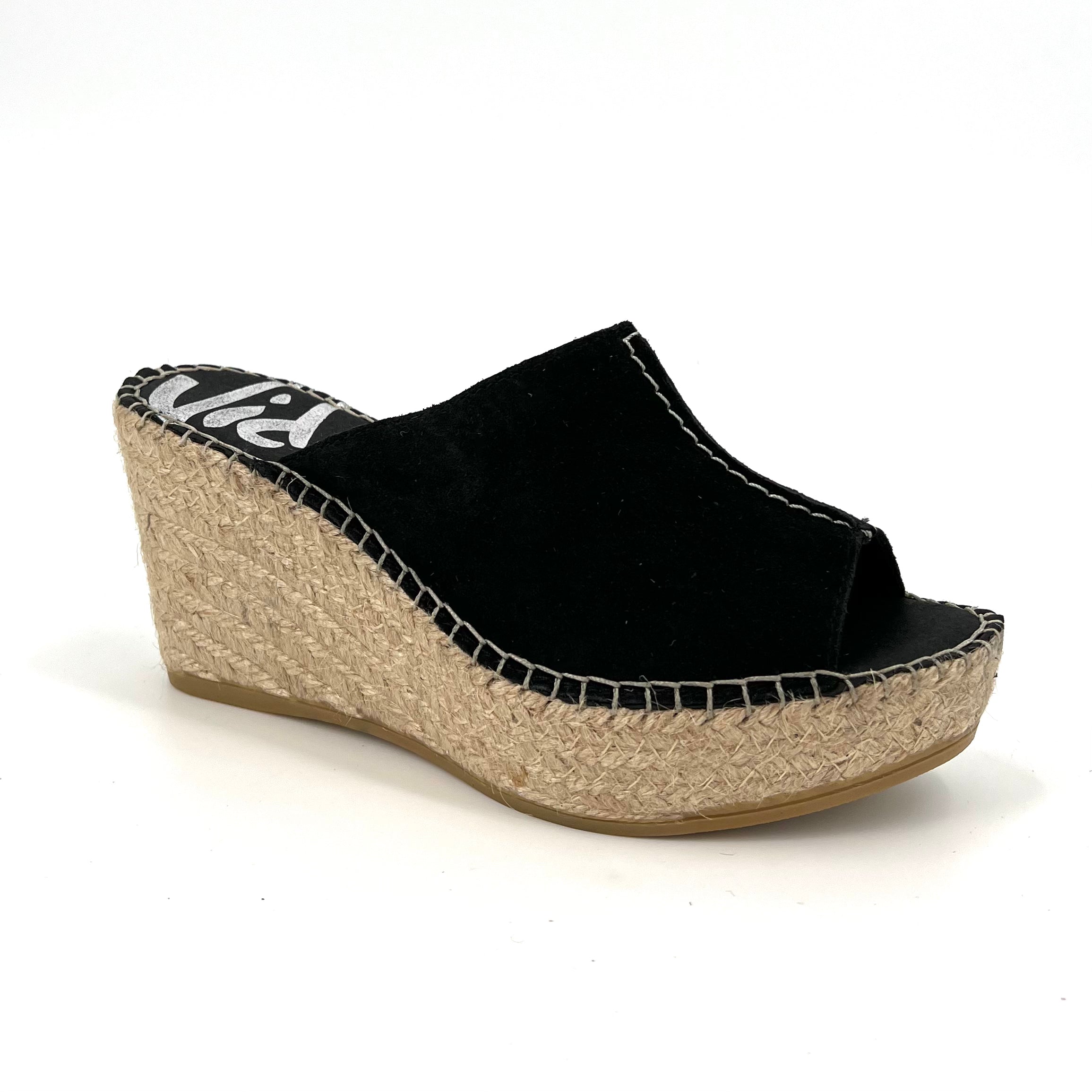 The Center Seam Espadrille Slide Sandal in Black