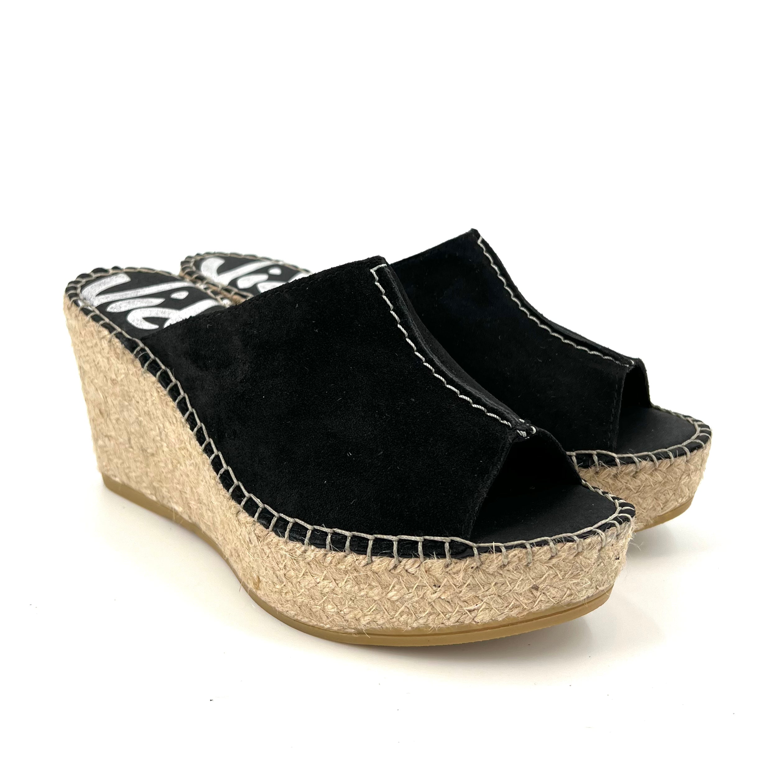 The Center Seam Espadrille Slide Sandal in Black