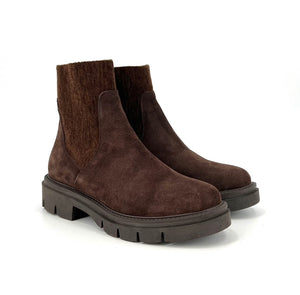 The Bootie with Chenille Knit Elastic Upper in Brown