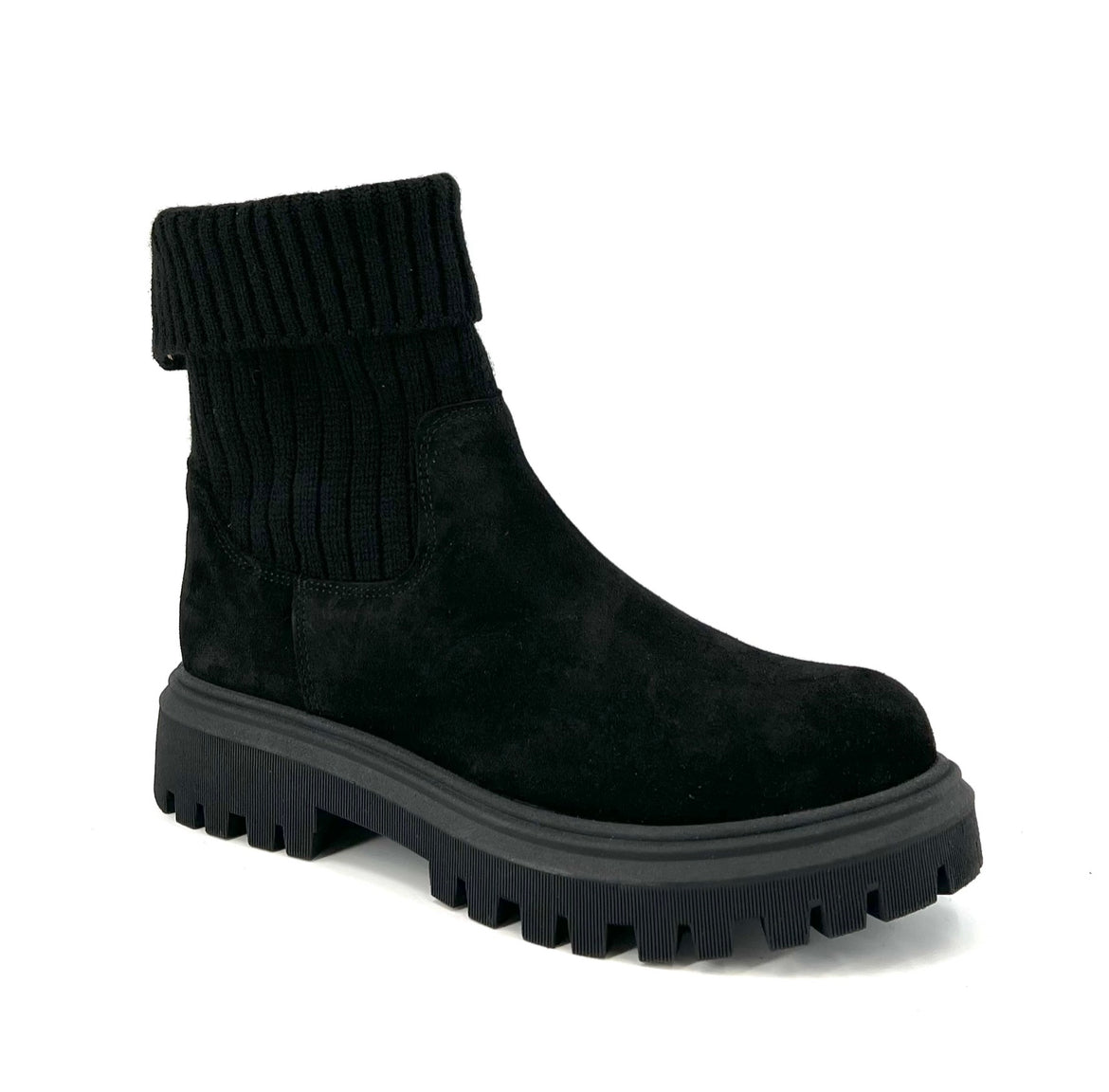 The Sweater Knit Elastic Shaft Bootie in Black