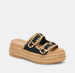 Load image into Gallery viewer, The Dual Buckle Sandal With Crochet Trim in Black
