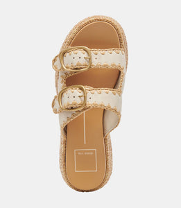 The Dual Buckle Sandal With Crochet Trim in Sand