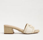 Load image into Gallery viewer, The Raffia &amp; Leather Signature Block Heel Slide in Ivory
