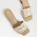 Load image into Gallery viewer, The Raffia &amp; Leather Signature Block Heel Slide in Ivory
