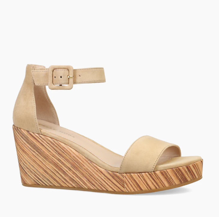 The Faux Wood Wrapped Wedge Sandal in Latte