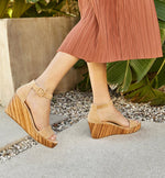 Load image into Gallery viewer, The Faux Wood Wrapped Wedge Sandal in Latte
