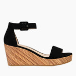 Load image into Gallery viewer, The Faux Wood Wrapped Wedge Sandal in Black
