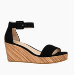 Load image into Gallery viewer, The Faux Wood Wrapped Wedge Sandal in Black
