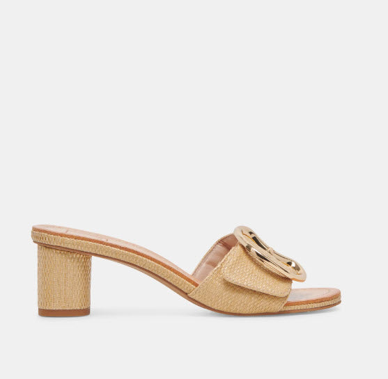 The Slide Sandal with Oversized Gold Buckle in Natural
