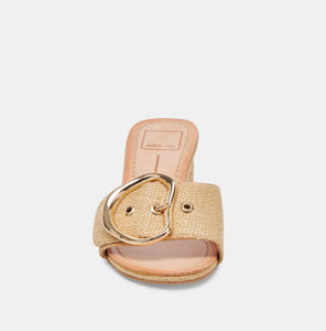 The Slide Sandal with Oversized Gold Buckle in Natural