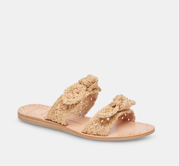The Woven Raffia Dual Bow Flat Sandal in Natural