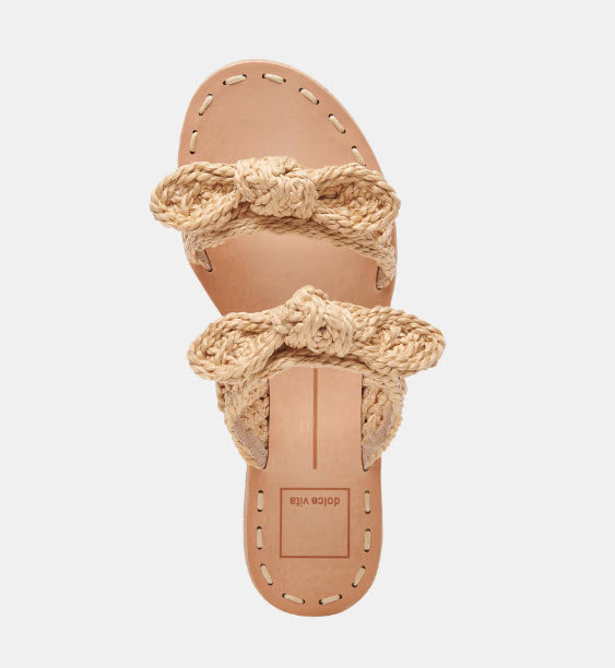 The Woven Raffia Dual Bow Flat Sandal in Natural