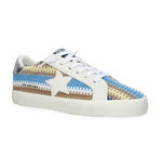 Load image into Gallery viewer, The Crochet Stripe Star Lace Sneaker in Blue Brown
