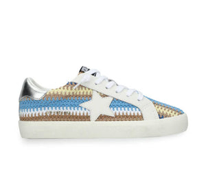 The Crochet Stripe Star Lace Sneaker in Blue Brown