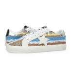 Load image into Gallery viewer, The Crochet Stripe Star Lace Sneaker in Blue Brown
